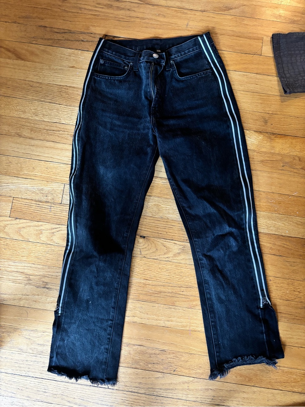 Carmar Black Straight Jeans with White Side Stripes